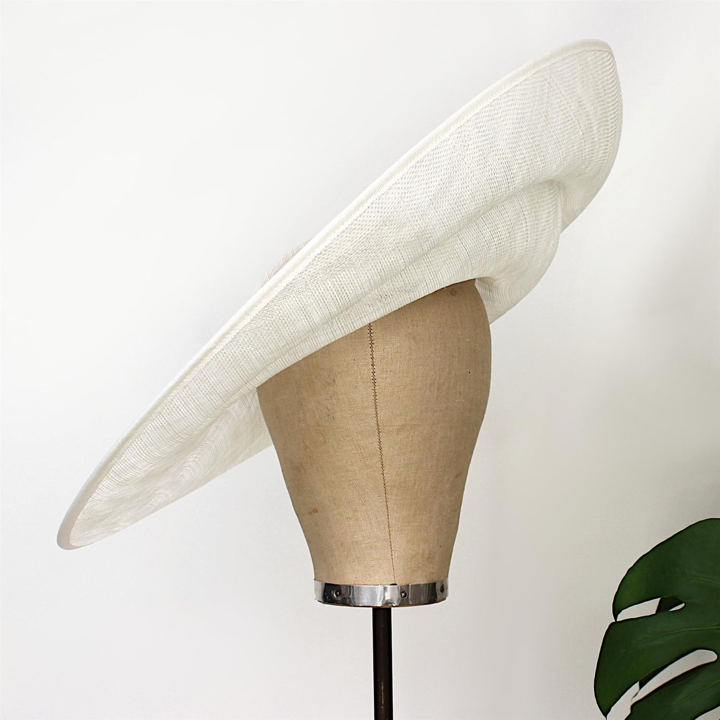 UK Made to Order Huge Sinamay Side Sweep Indented Brim Round Crown 49x47cm - HA085