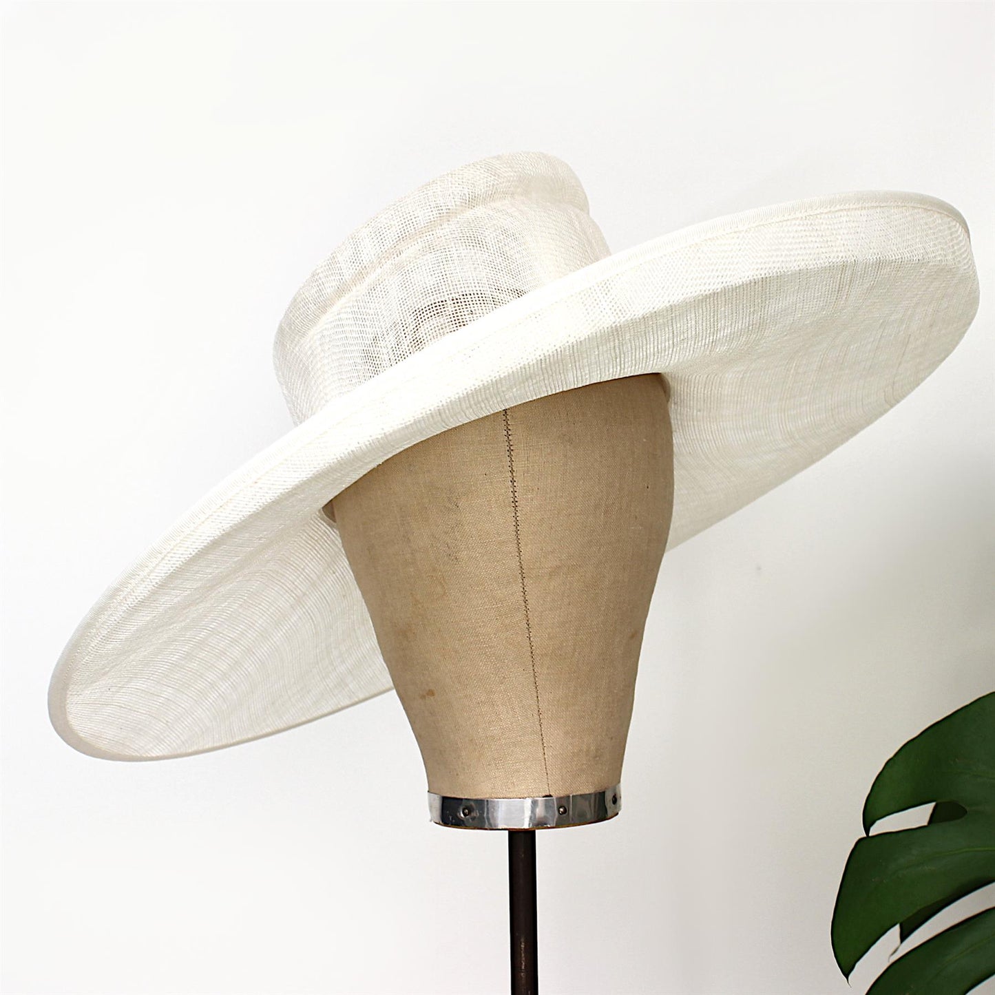 UK Made to Order Huge Sinamay Sharp Up brim Slant Indented Slope Crown 46cm - HA087