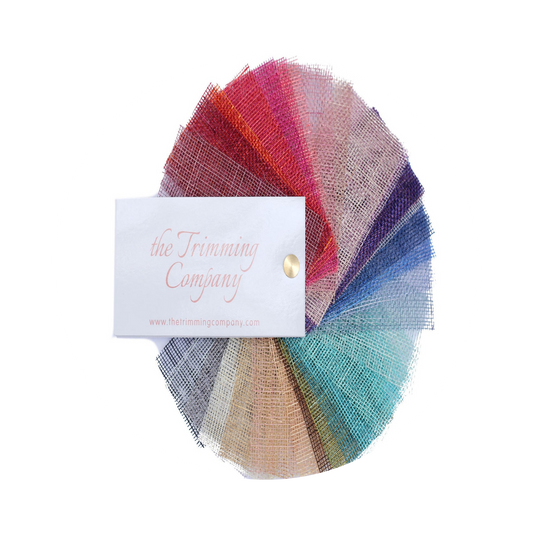 Sinamay swatch book showing all colours available of our items SC001