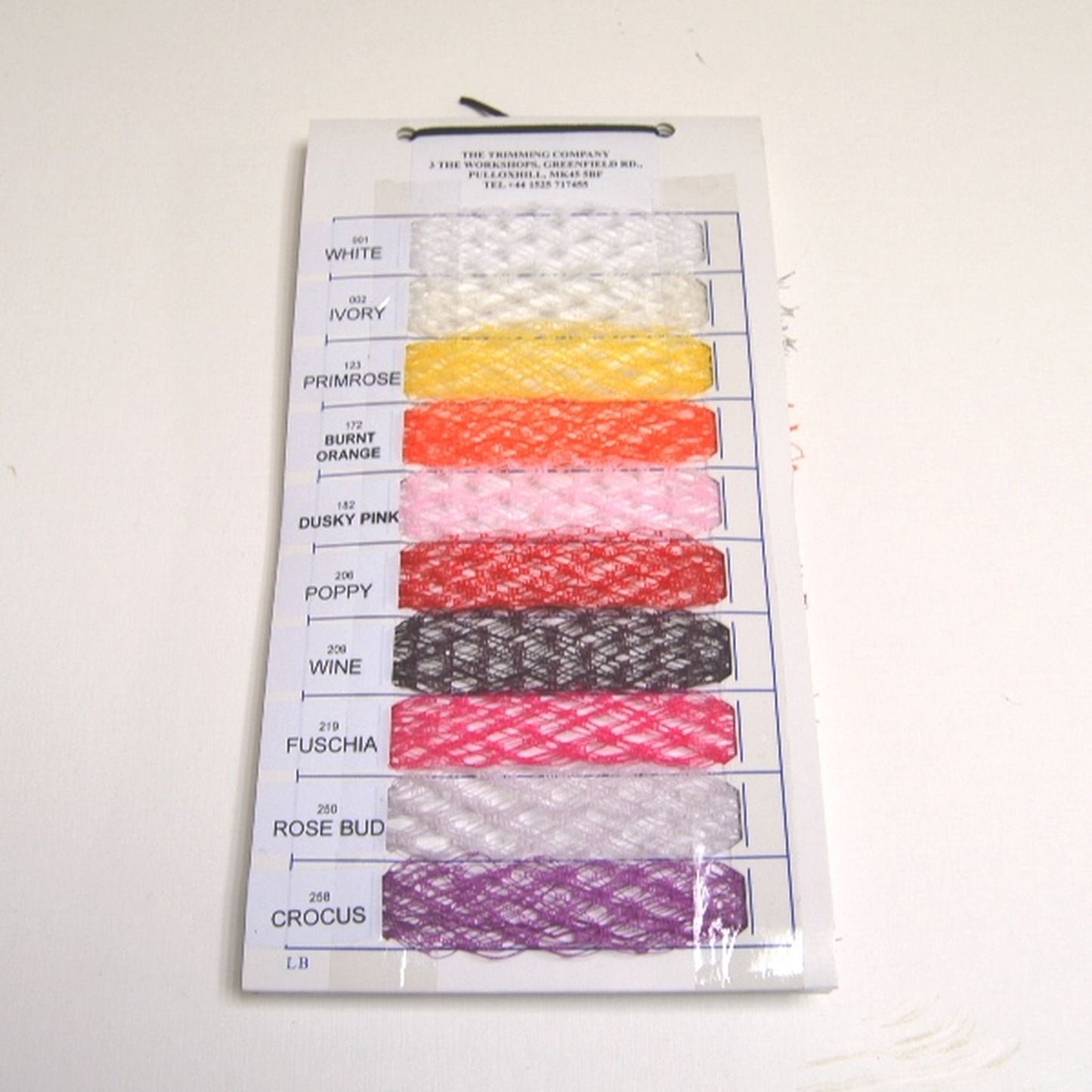Veiling swatch book showing all colours available of our veiling SC003