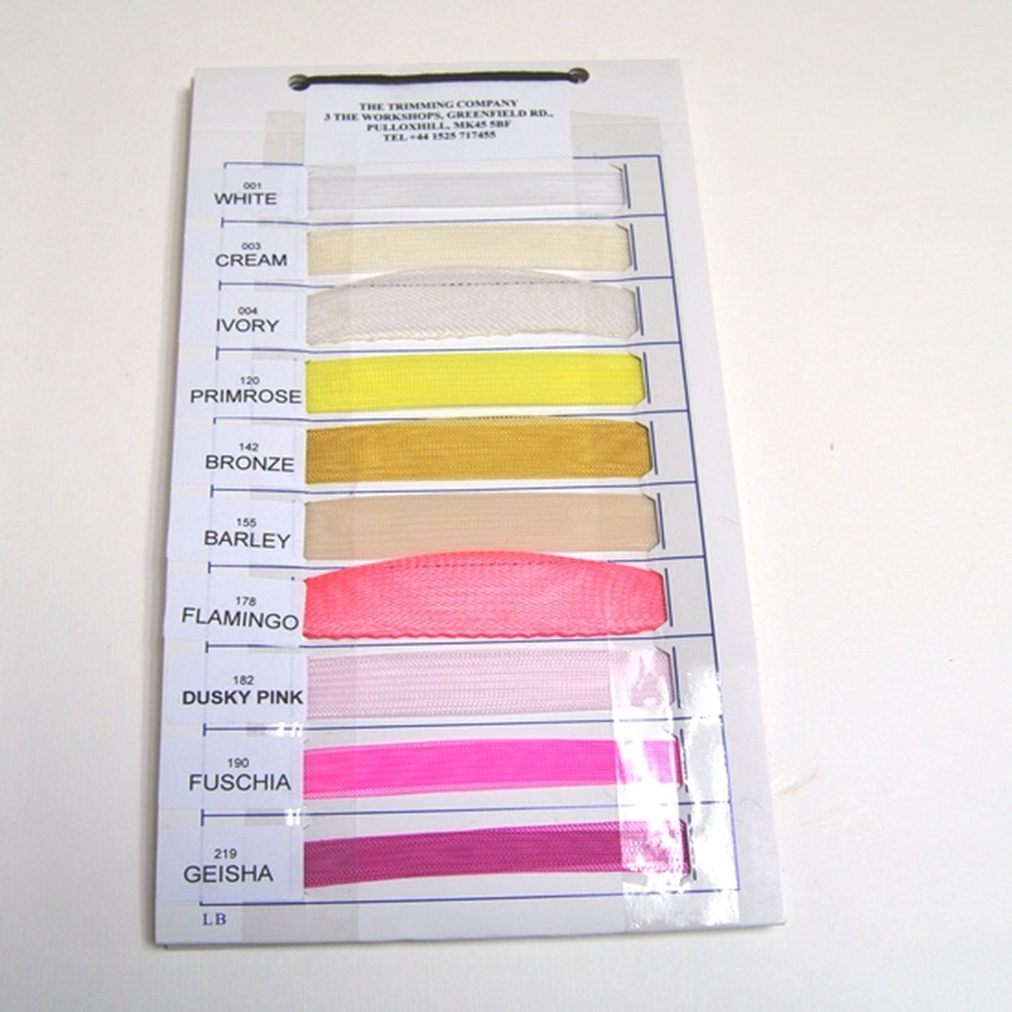 Crinoline swatch book showing all colours available of our crin SC002