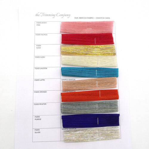 Silk Abacca swatch book showing all colours currently stocked SC004